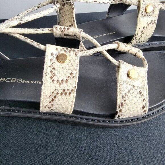 NEW BCBG Gladiator Sandals Sz 7.5 Beige Animal Print Lace Up - Picture 3 of 9